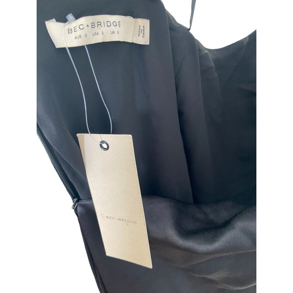 Bec + Bridge Felix V Maxi Dress Satin Cut Out Metallic Ring Detail Black Size 2 - Picture 10 of 14
